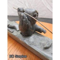 R-88: Inuit Soapstone Carving – Hunter in Kayak – Signed