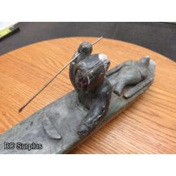 R-88: Inuit Soapstone Carving – Hunter in Kayak – Signed