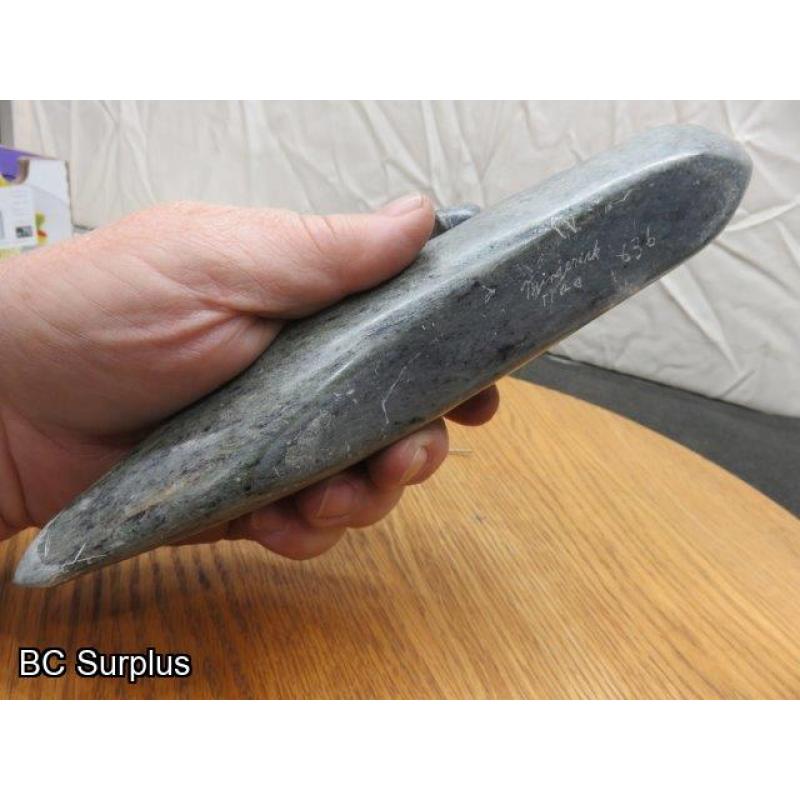 R-88: Inuit Soapstone Carving – Hunter in Kayak – Signed