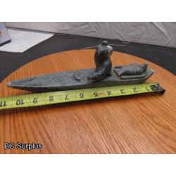 R-88: Inuit Soapstone Carving – Hunter in Kayak – Signed