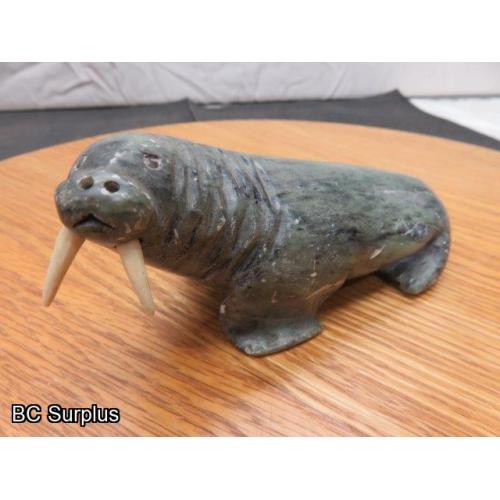 R-89: Inuit Soapstone Carving – Walrus – Signed