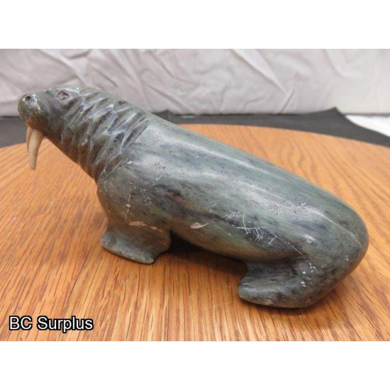 R-89: Inuit Soapstone Carving – Walrus – Signed