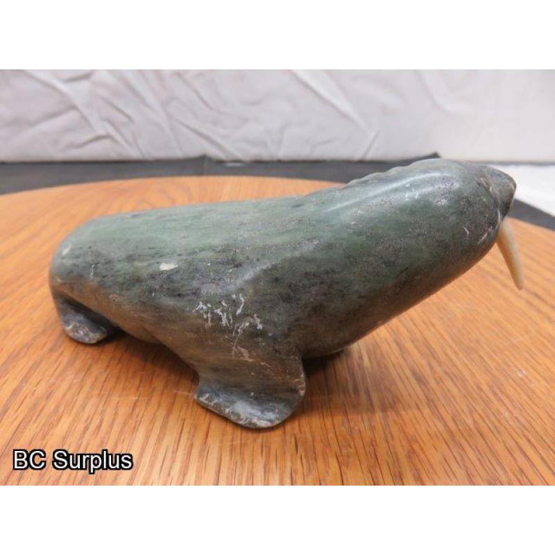 R-89: Inuit Soapstone Carving – Walrus – Signed