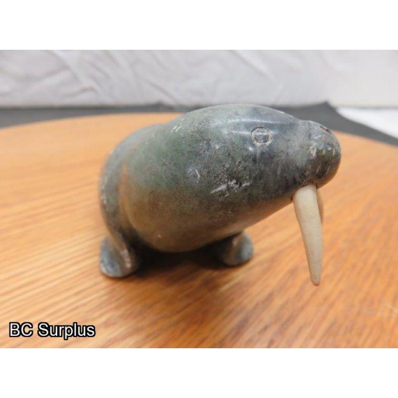 R-89: Inuit Soapstone Carving – Walrus – Signed