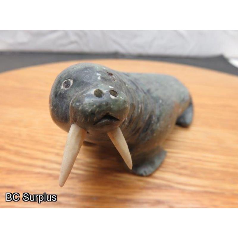 R-89: Inuit Soapstone Carving – Walrus – Signed