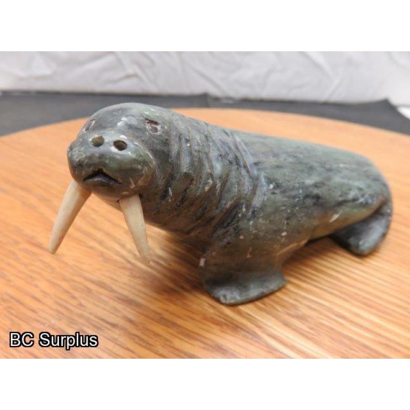 R-89: Inuit Soapstone Carving – Walrus – Signed