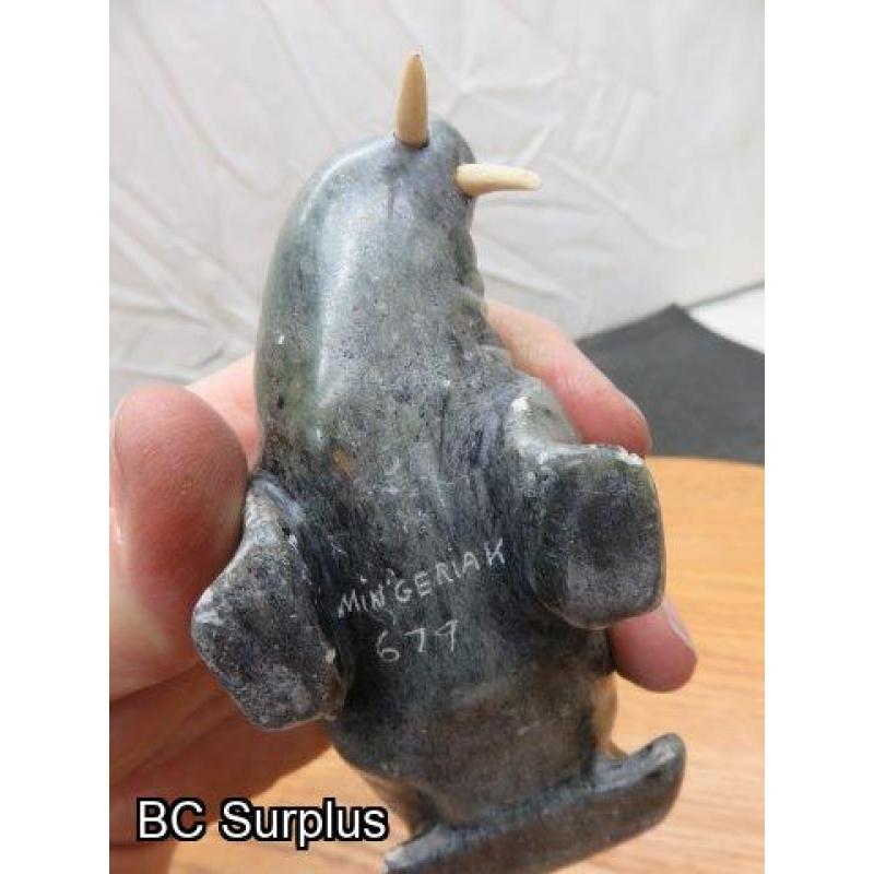 R-89: Inuit Soapstone Carving – Walrus – Signed