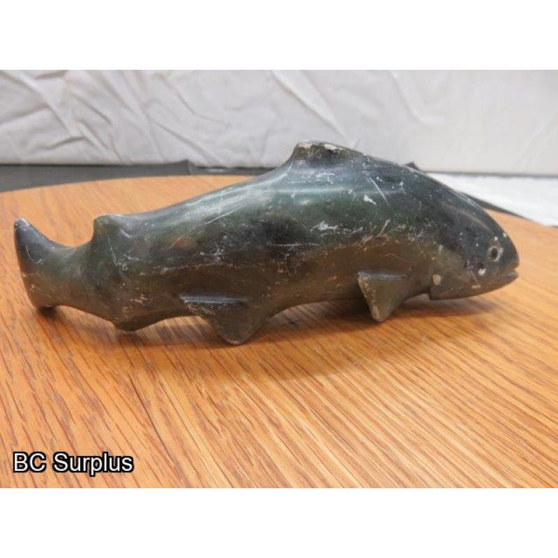 R-90: Inuit Soapstone Carving – Arctic Char – Signed