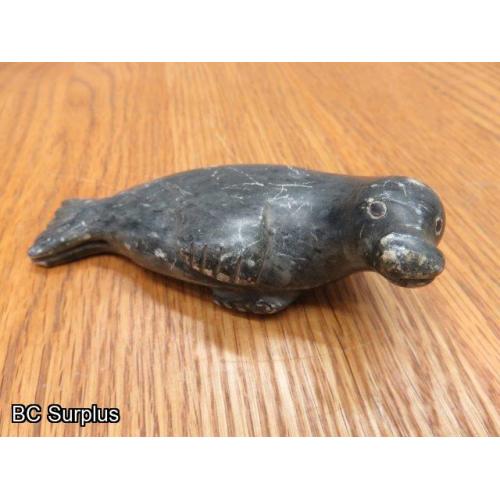 R-93: Inuit Soapstone Carving – Seal – Signed