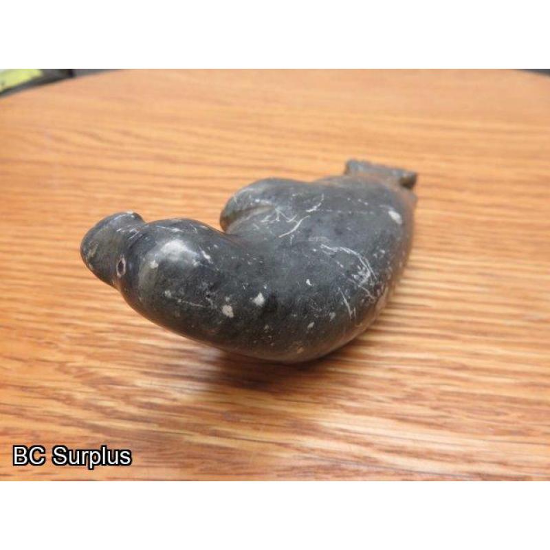 R-93: Inuit Soapstone Carving – Seal – Signed