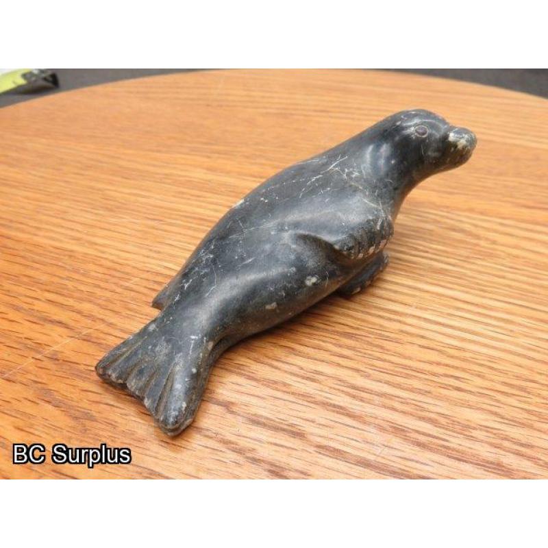 R-93: Inuit Soapstone Carving – Seal – Signed