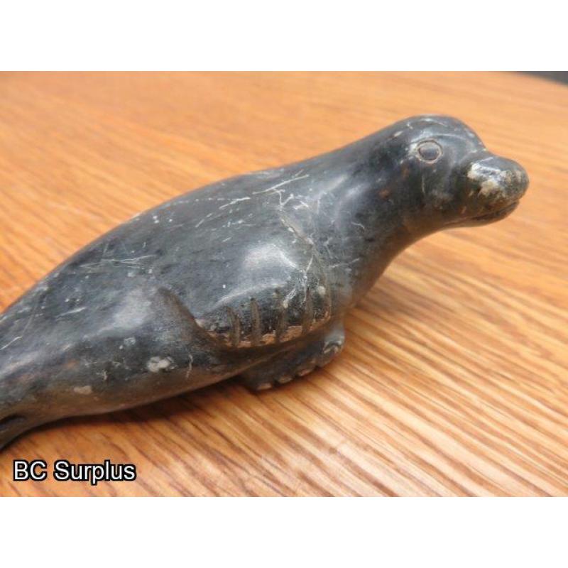 R-93: Inuit Soapstone Carving – Seal – Signed