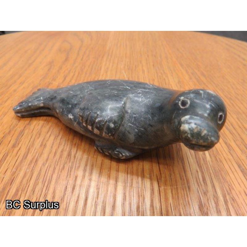 R-93: Inuit Soapstone Carving – Seal – Signed