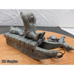 R-95: Inuit Soapstone Carving – Hunter on Sled with Dog Team