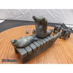 R-95: Inuit Soapstone Carving – Hunter on Sled with Dog Team