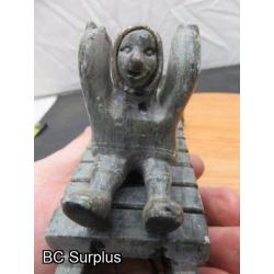 R-95: Inuit Soapstone Carving – Hunter on Sled with Dog Team