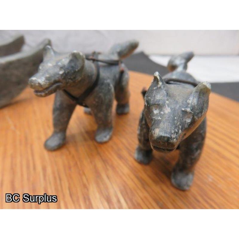 R-95: Inuit Soapstone Carving – Hunter on Sled with Dog Team