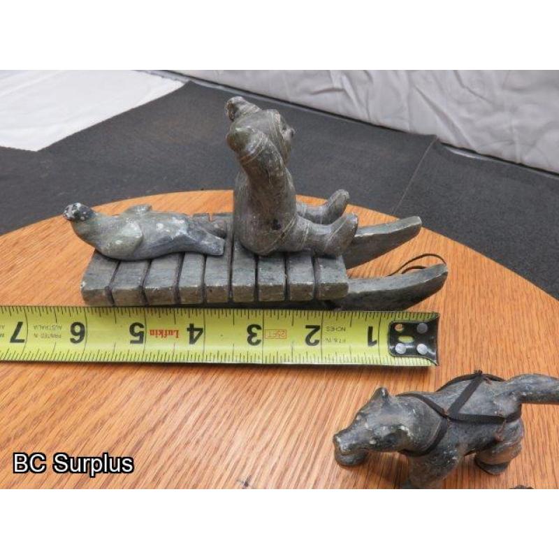 R-95: Inuit Soapstone Carving – Hunter on Sled with Dog Team