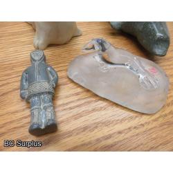 R-98: Inuit Stone Carvings – Beluga; Seals; Hunter – 4 Items