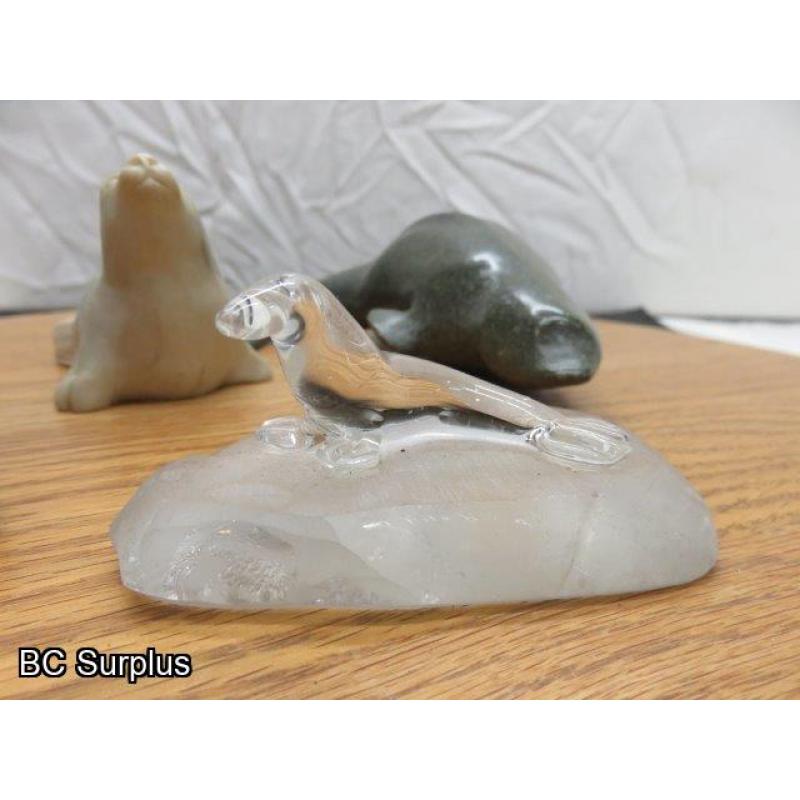 R-98: Inuit Stone Carvings – Beluga; Seals; Hunter – 4 Items