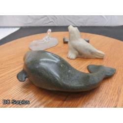 R-98: Inuit Stone Carvings – Beluga; Seals; Hunter – 4 Items