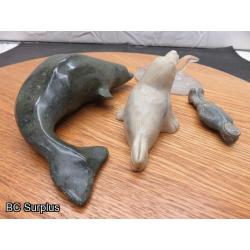 R-98: Inuit Stone Carvings – Beluga; Seals; Hunter – 4 Items