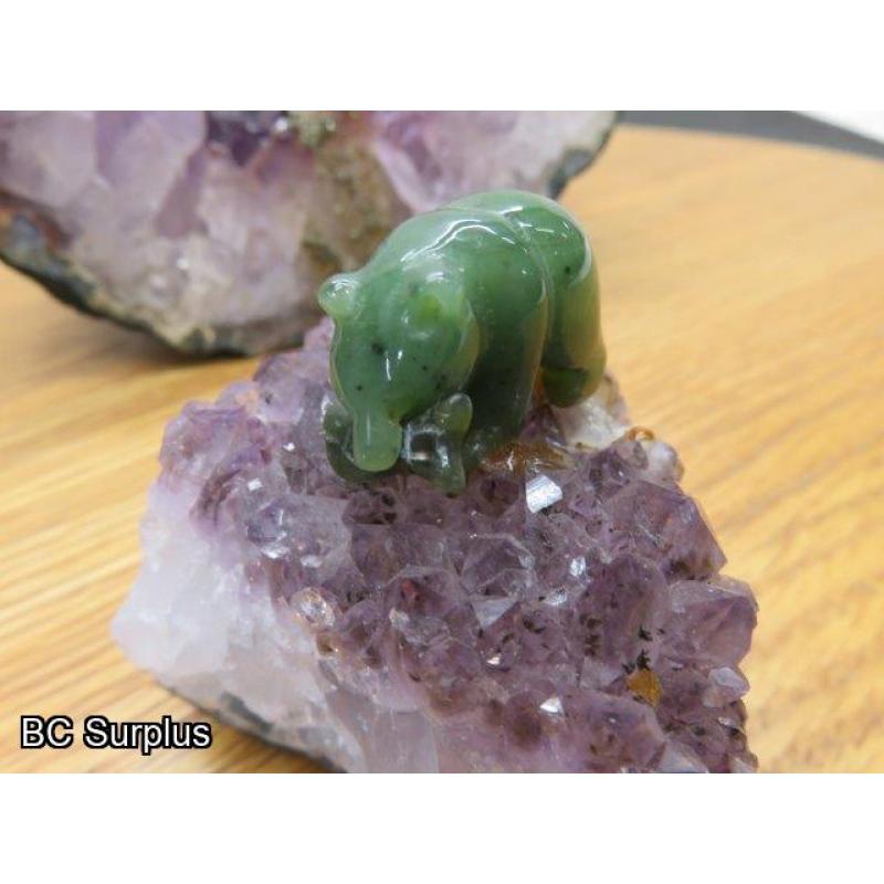 R-100: Jade Bear with Salmon on Crystals – 2 Items