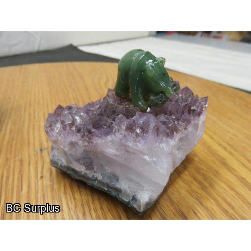 R-100: Jade Bear with Salmon on Crystals – 2 Items