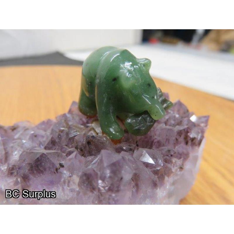 R-100: Jade Bear with Salmon on Crystals – 2 Items