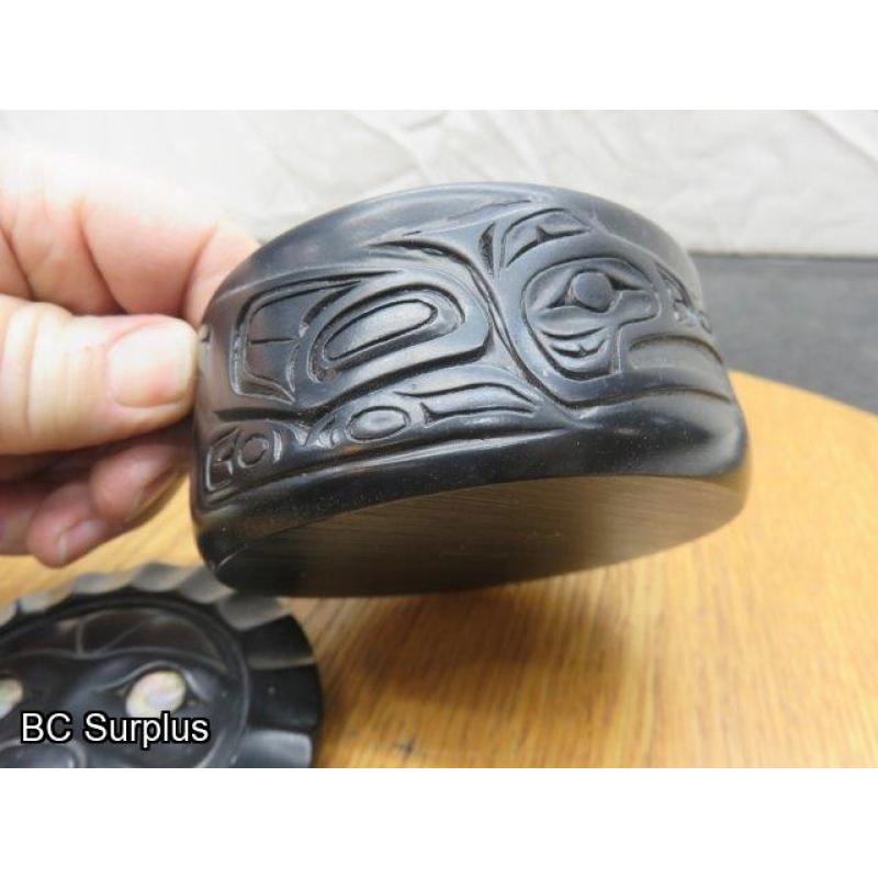 R-101: Haida Argillite Trinket Box with Lid – Inlaid