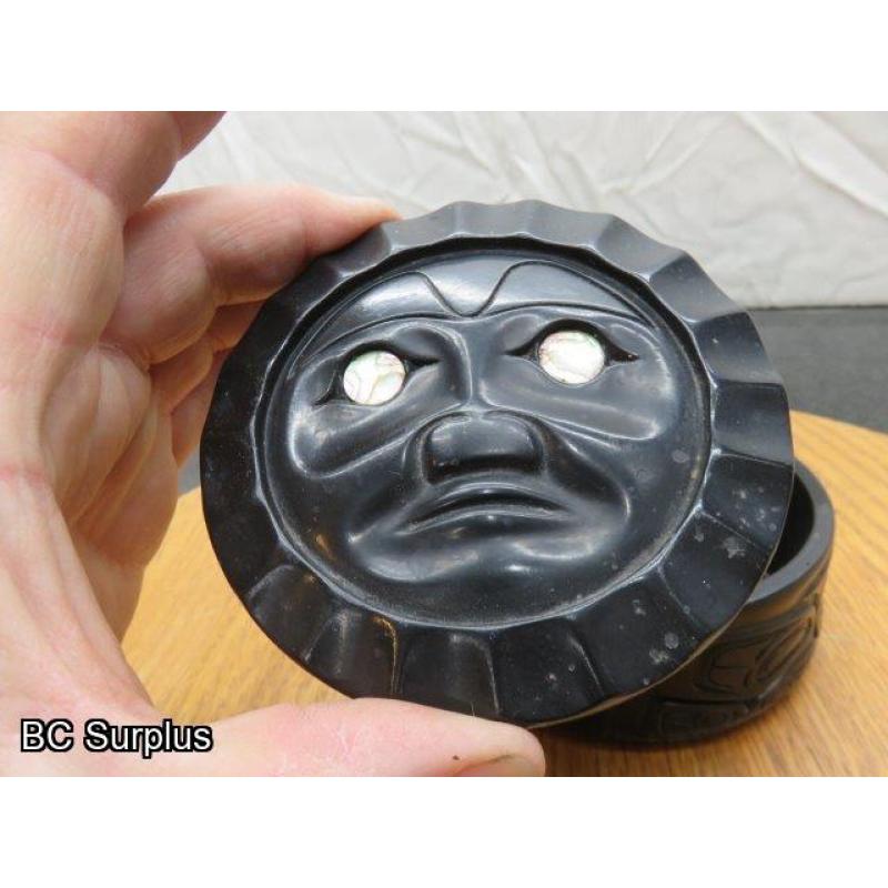 R-101: Haida Argillite Trinket Box with Lid – Inlaid