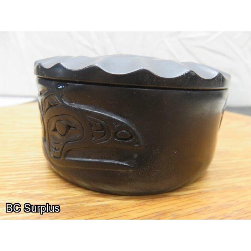 R-101: Haida Argillite Trinket Box with Lid – Inlaid