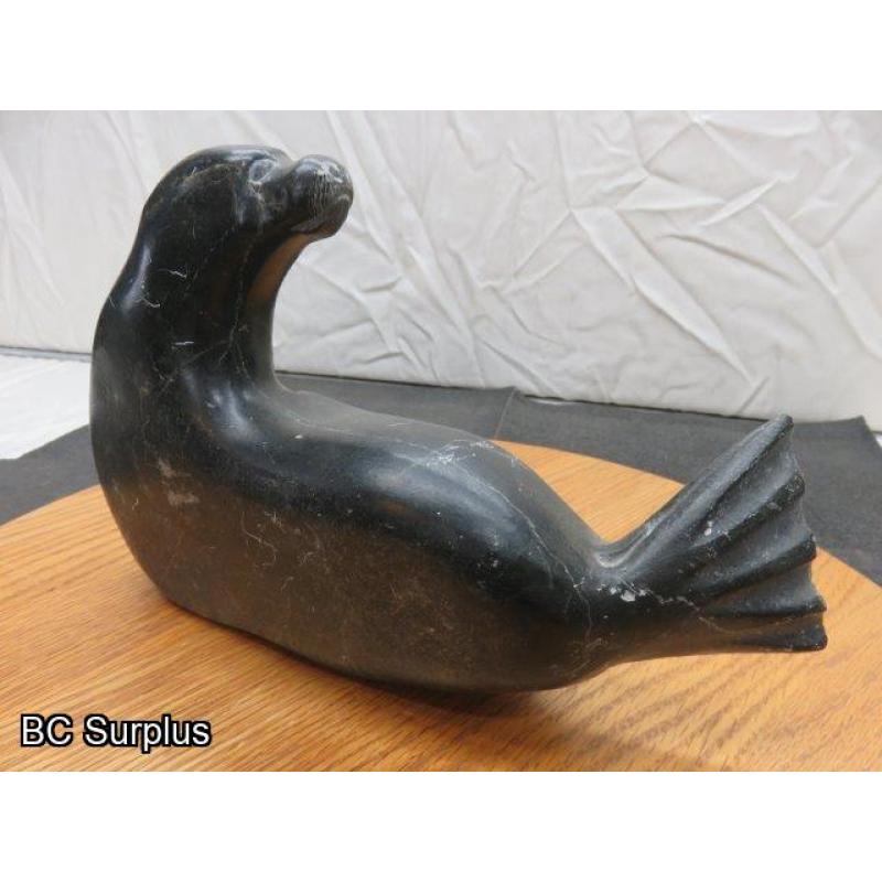 R-83: Inuit Soapstone Carving – Seal – Signed