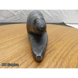 R-85: Inuit Soapstone Carving – Seal on Land – Signed