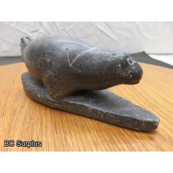 R-85: Inuit Soapstone Carving – Seal on Land – Signed