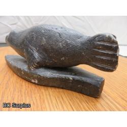 R-85: Inuit Soapstone Carving – Seal on Land – Signed