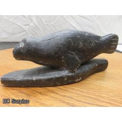 R-85: Inuit Soapstone Carving – Seal on Land – Signed