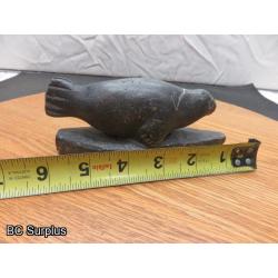 R-85: Inuit Soapstone Carving – Seal on Land – Signed