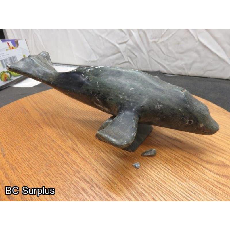 R-86: Inuit Soapstone Carving – Beluga Whale – Signed