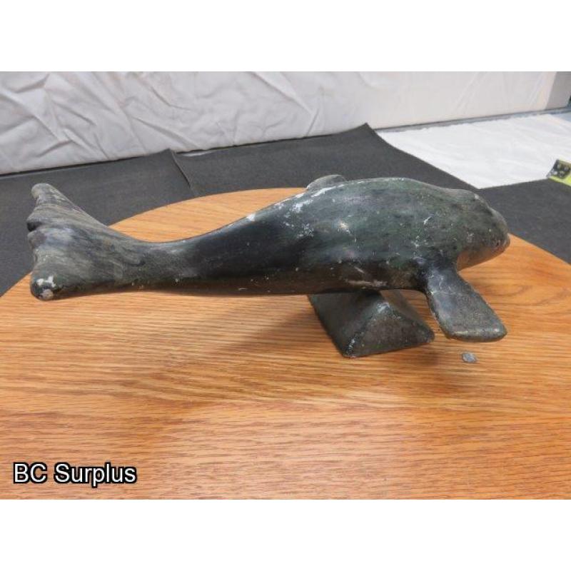 R-86: Inuit Soapstone Carving – Beluga Whale – Signed