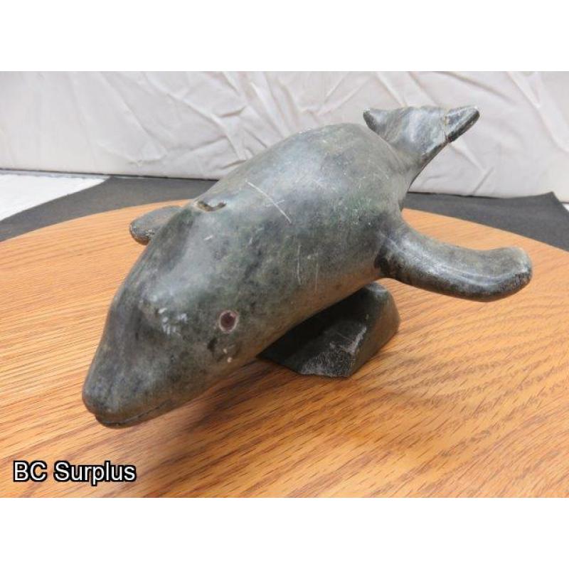 R-86: Inuit Soapstone Carving – Beluga Whale – Signed