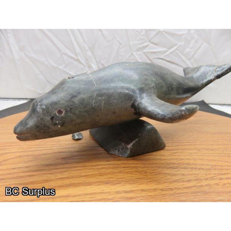 R-86: Inuit Soapstone Carving – Beluga Whale – Signed