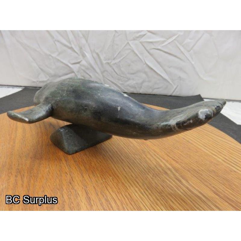 R-86: Inuit Soapstone Carving – Beluga Whale – Signed