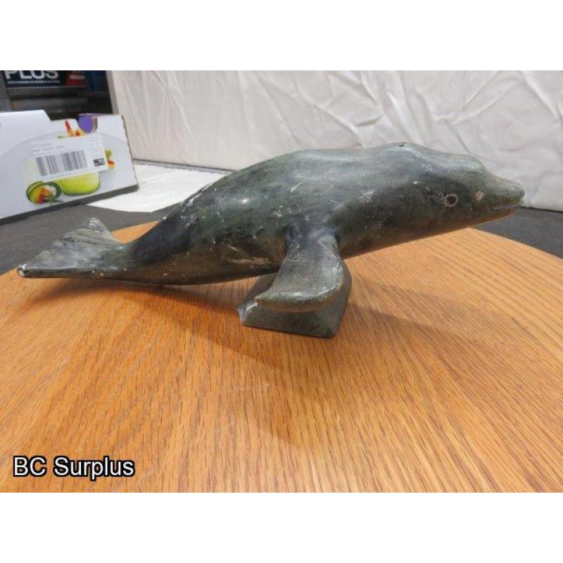 R-86: Inuit Soapstone Carving – Beluga Whale – Signed