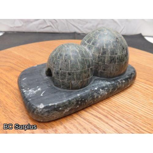 R-87: Inuit Soapstone Carving – Igloo – Signed