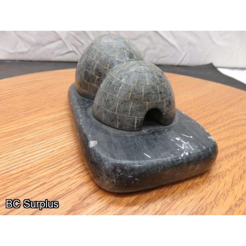 R-87: Inuit Soapstone Carving – Igloo – Signed