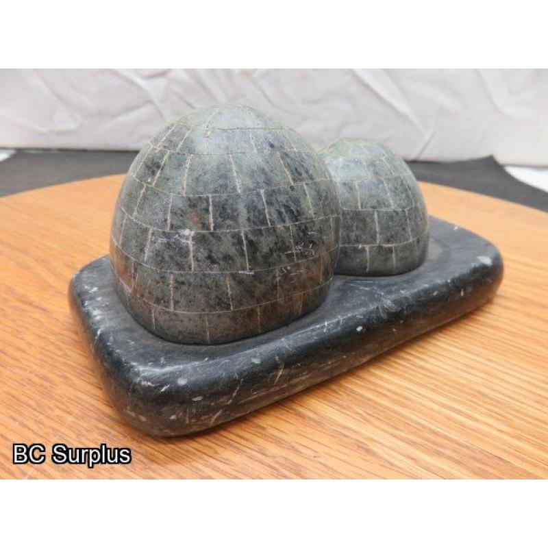 R-87: Inuit Soapstone Carving – Igloo – Signed