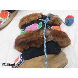 R-120: Beaded Leather & Fur Moccasins – Vintage