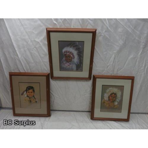 R-130: Native Children Paintings – Signed & Dated – 3 Items