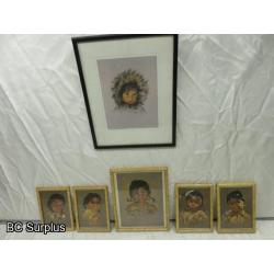 R-132: Native Children Lithographs – Signed – 6 Items